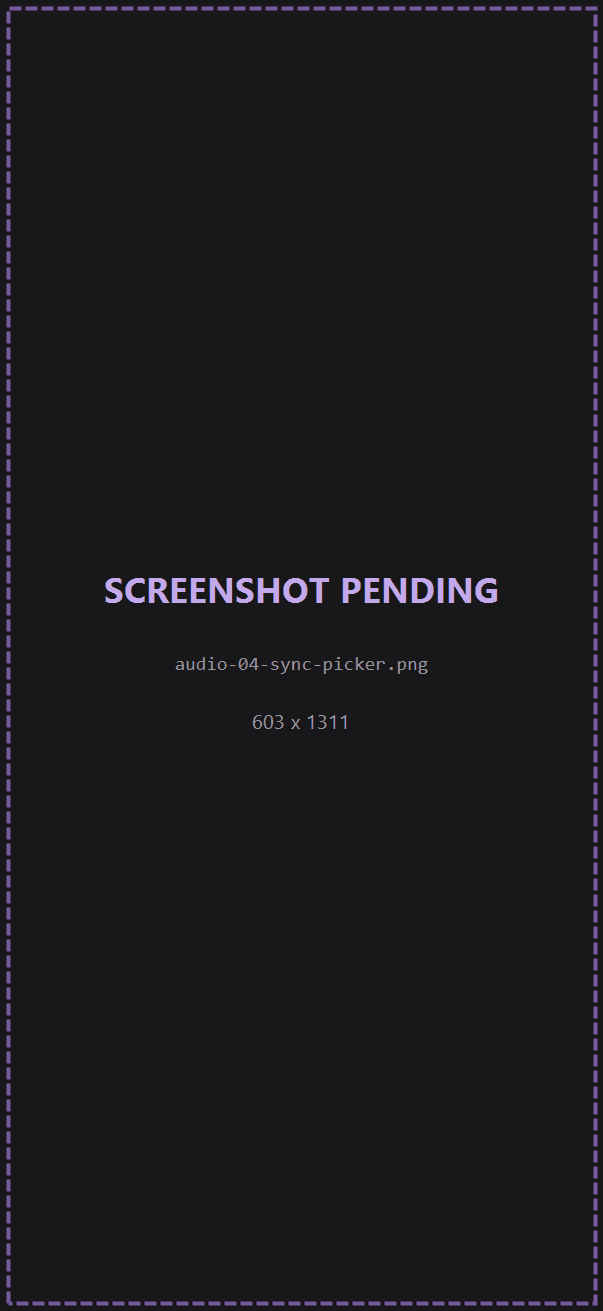 Settings panel Audio card with a segmented Sync control set to Low Latency