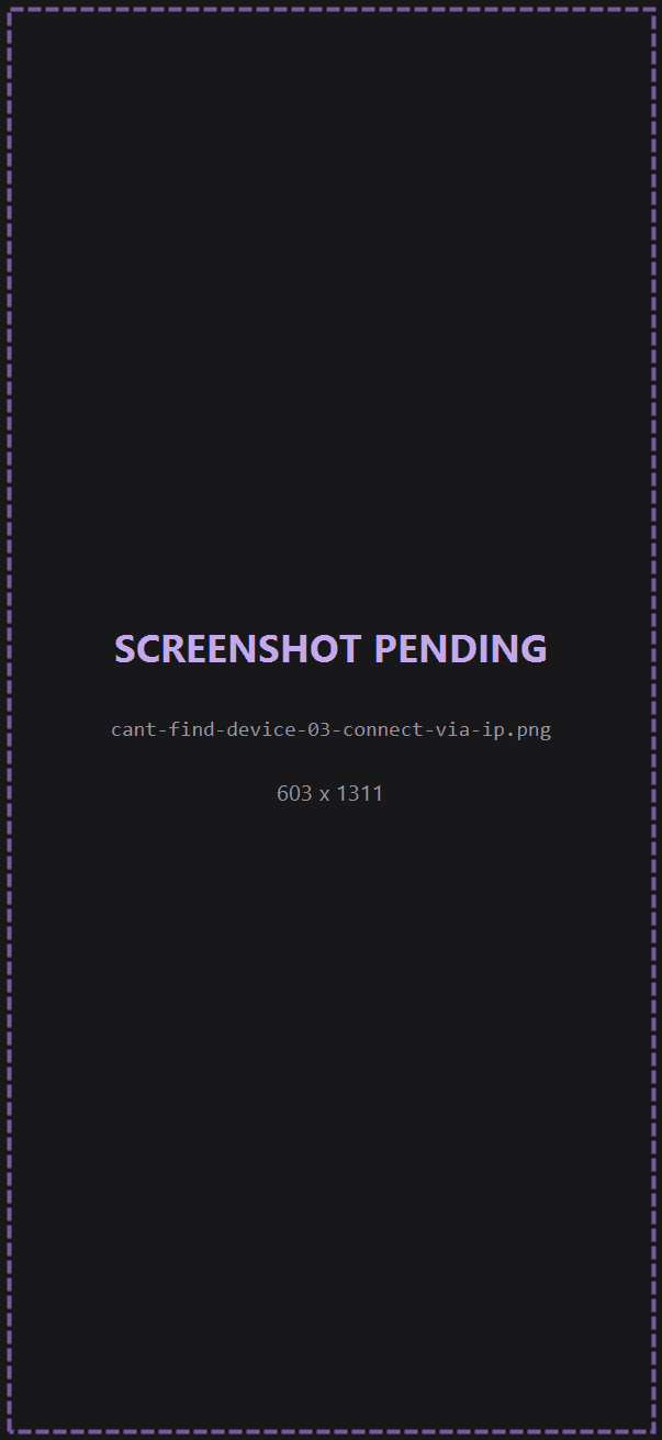 The Connect via IP sheet with the address field and the app picker