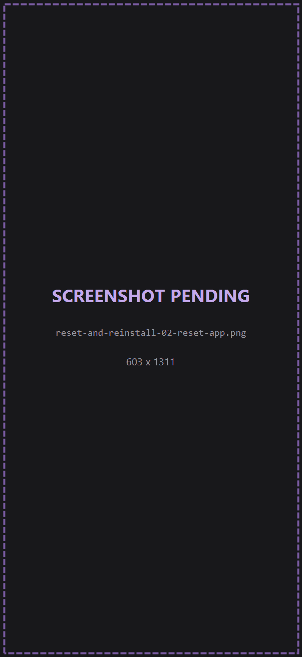 The Privacy and Legal screen with the Reset App button at the bottom