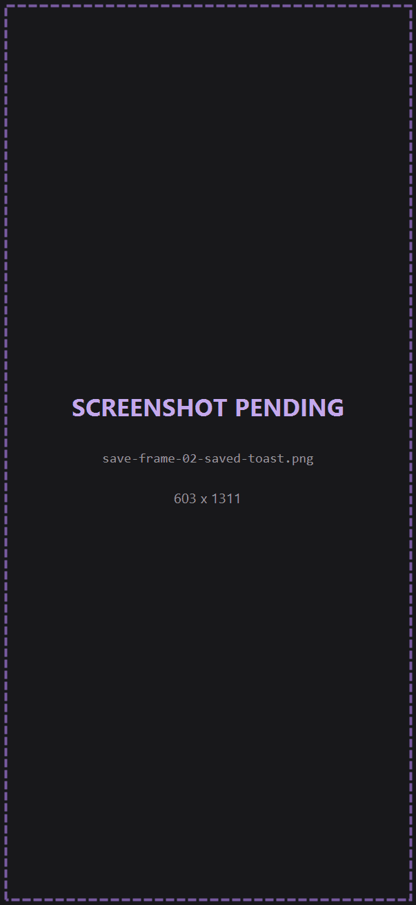 Green checkmark toast reading Saved to Photos over the live picture